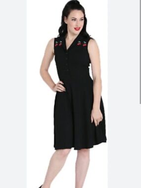 Hell Bunny Cherry Bonbon Embroidered Sleeveless Swing Dress